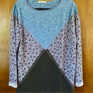 Ces Femme Long Sleeve Blue Grey Colorblock Contrast Top Medium/Large Like New
